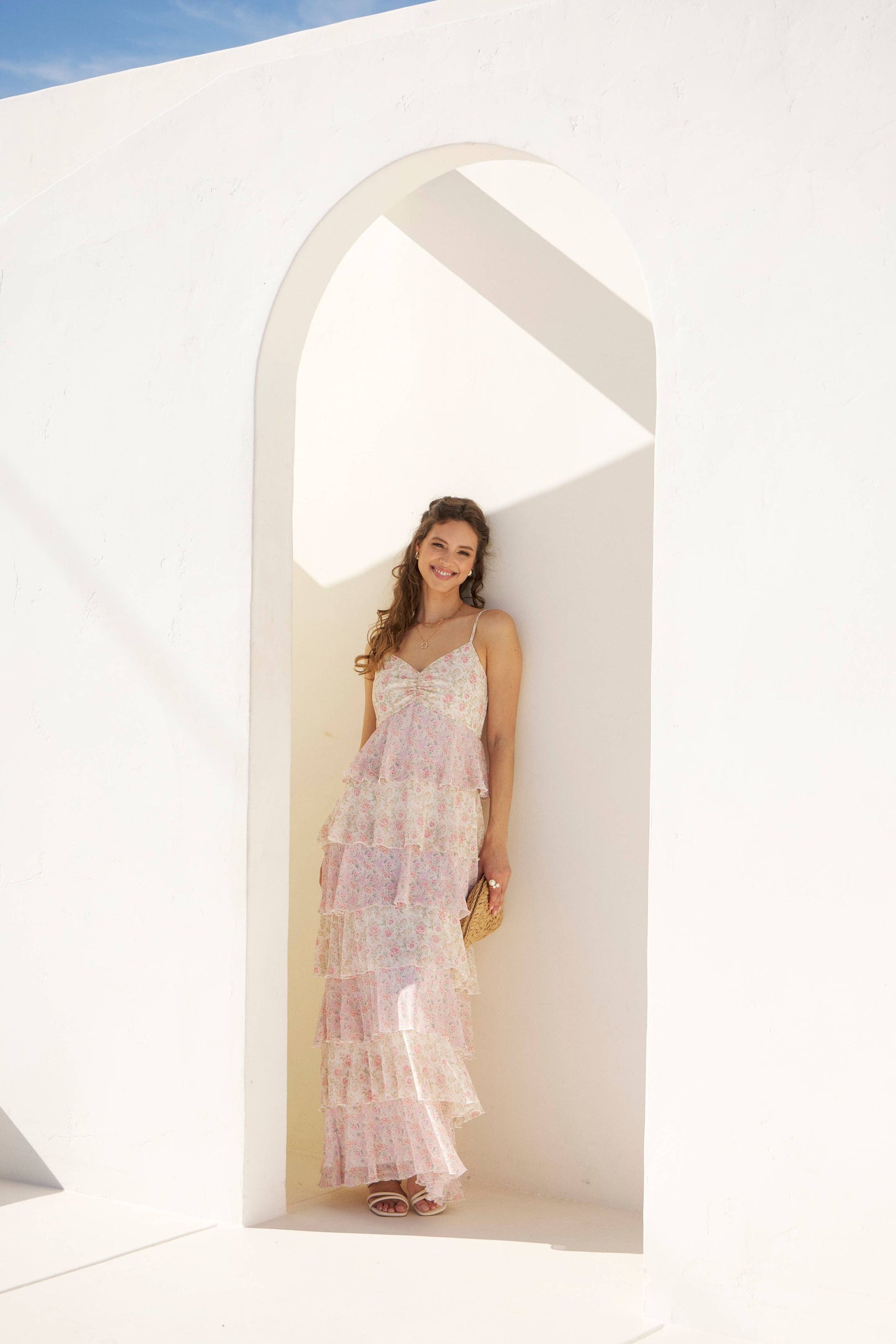 ROMANTIC FLORAL TIERED MAXI DRESS WITH RUCHED BUST