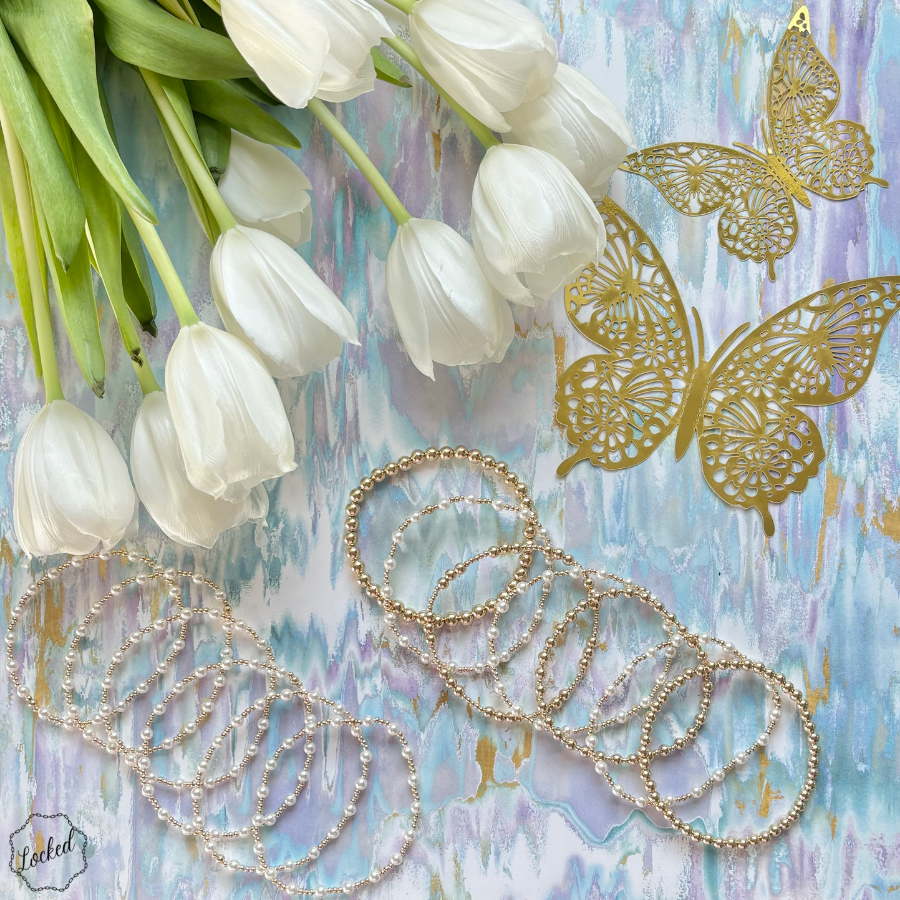 Classic Gold Filled & Mother of Pearl Beaded Bracelet - 31