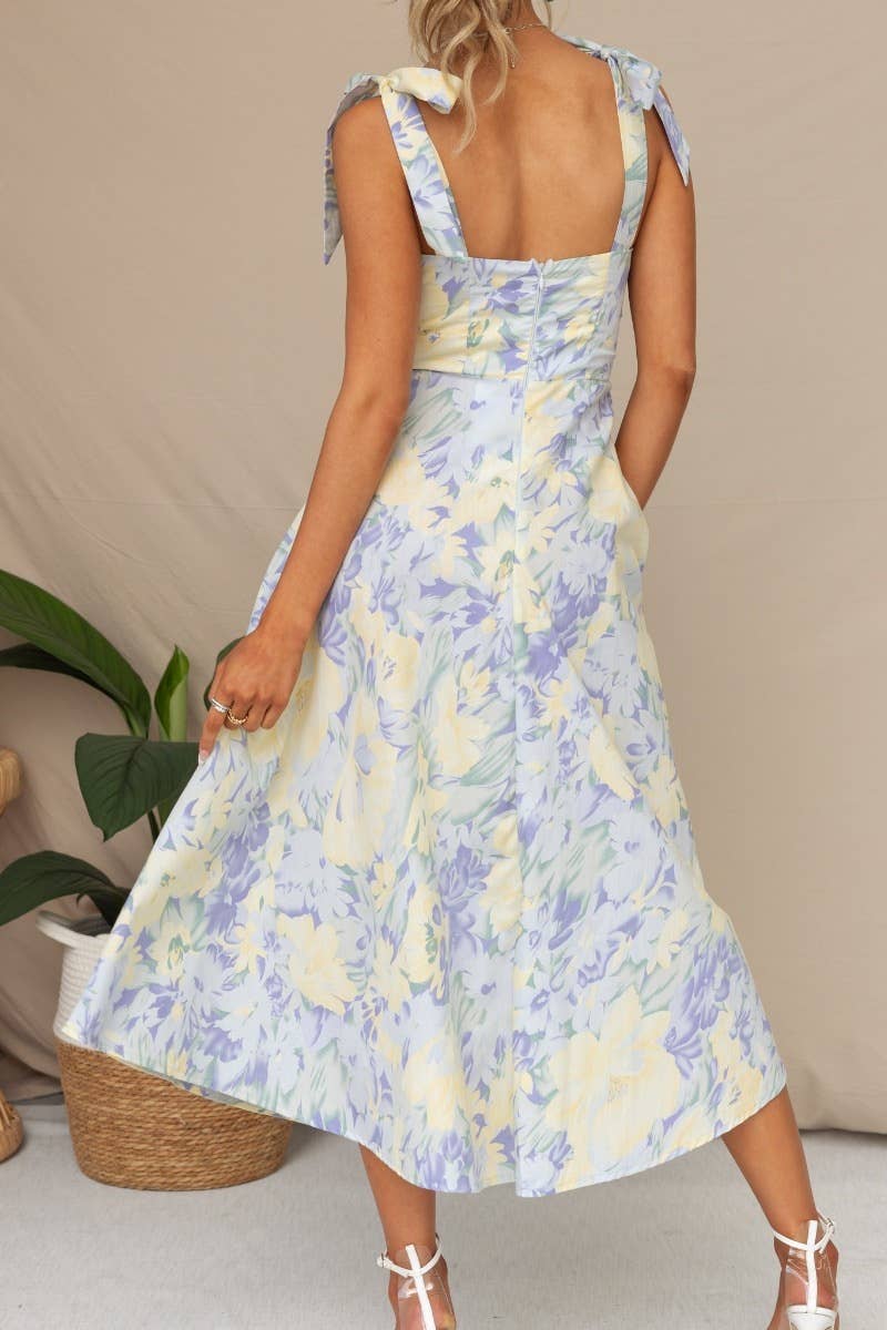 Women's V Neck Tie Strap Dress Flowy Dresses