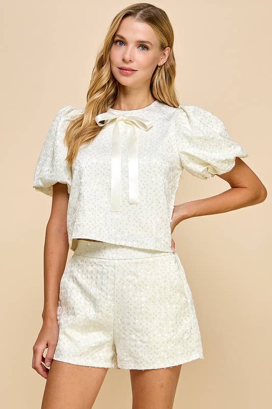 Sequin Front Bow Detail Top