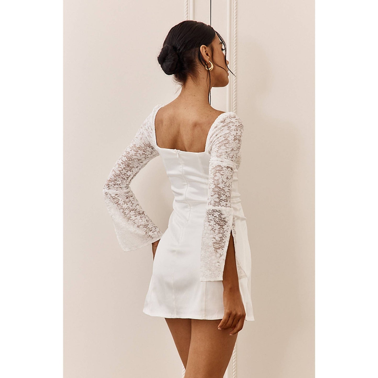 LACE SLEEVES TIE FEATURE MINI DRESS