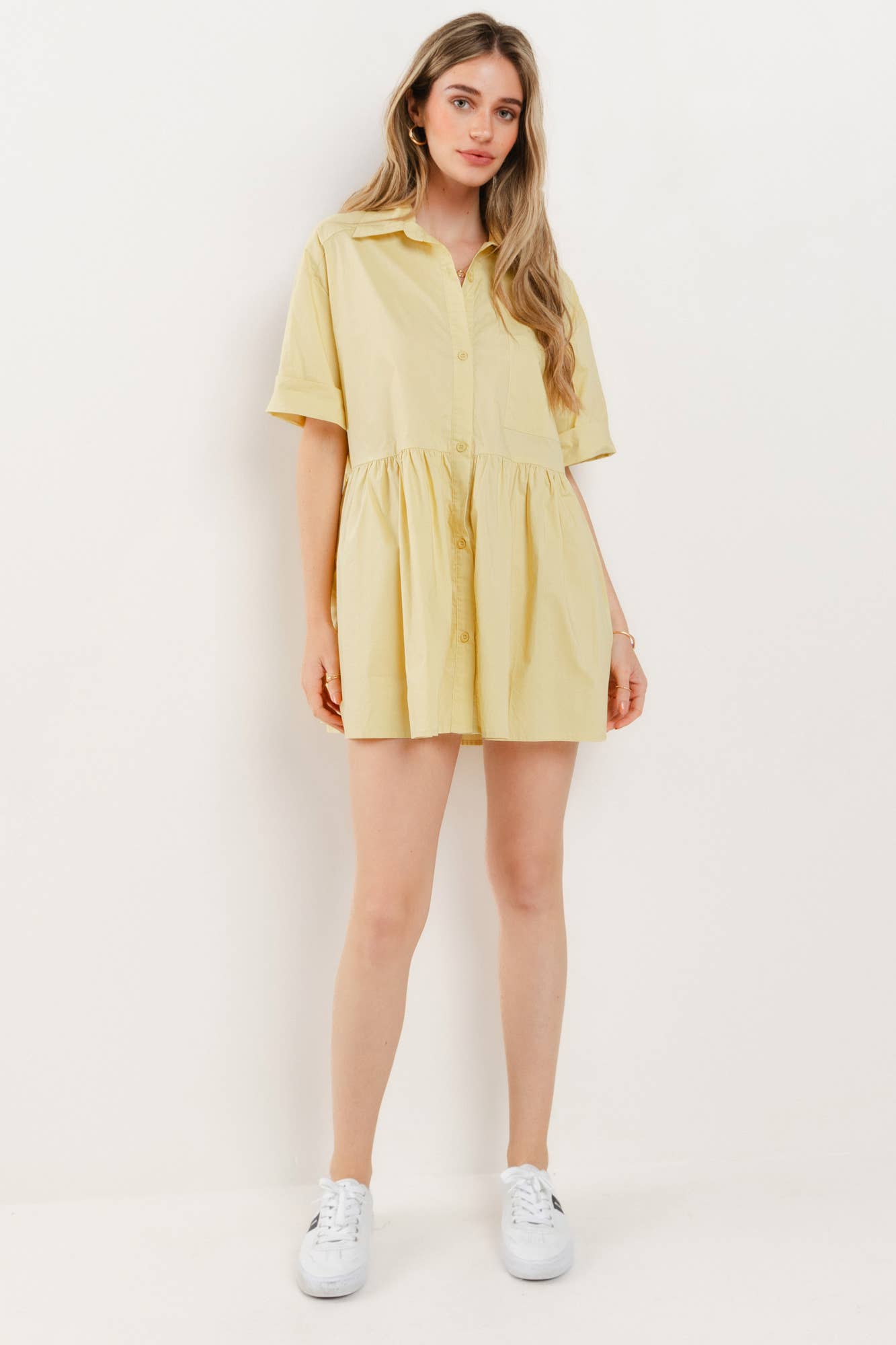 POPLIN BABYDOLL SHIRT DRESS - 3334 YELLOW
