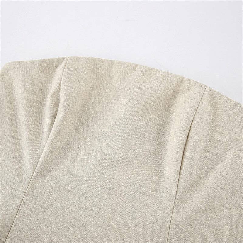 Khaki Casual Strapless Backless Maxi Dress