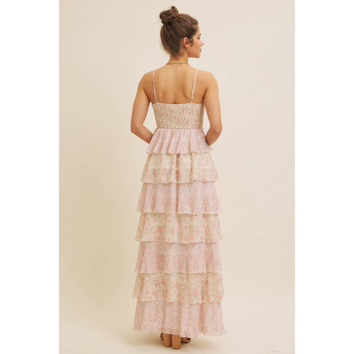 ROMANTIC FLORAL TIERED MAXI DRESS WITH RUCHED BUST