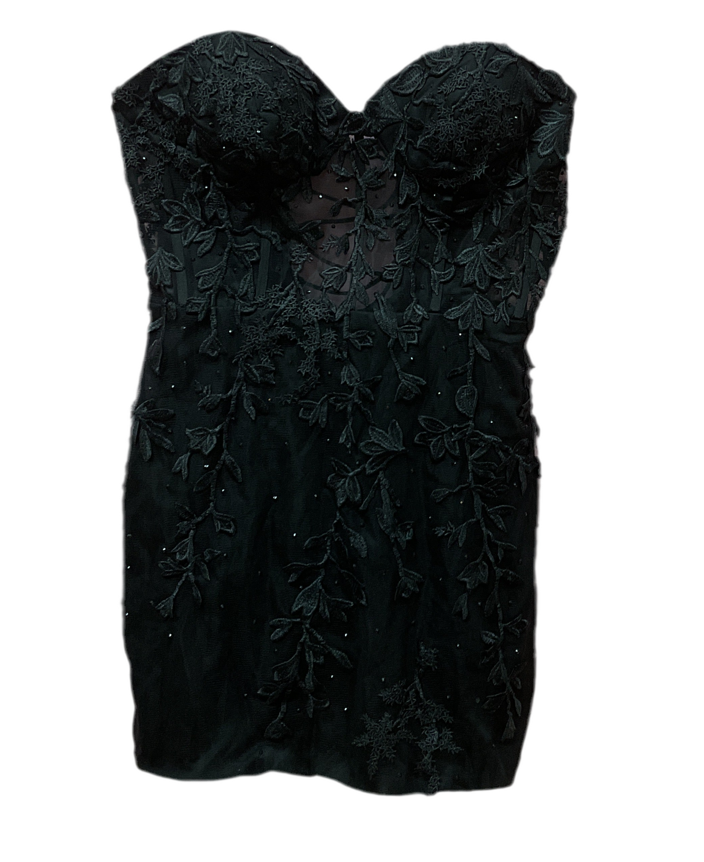 Black Sheer Strapless Stacees Hoco Dress