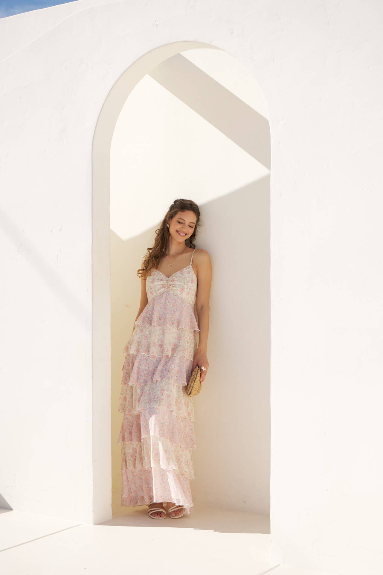 ROMANTIC FLORAL TIERED MAXI DRESS WITH RUCHED BUST