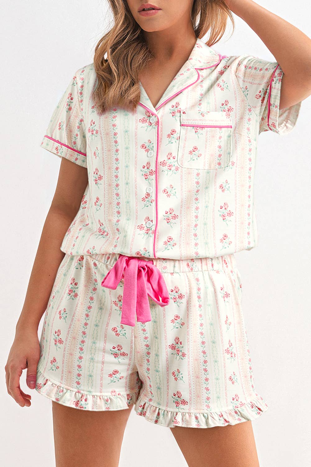 Chic Floral Print Shirt & Shorts Set