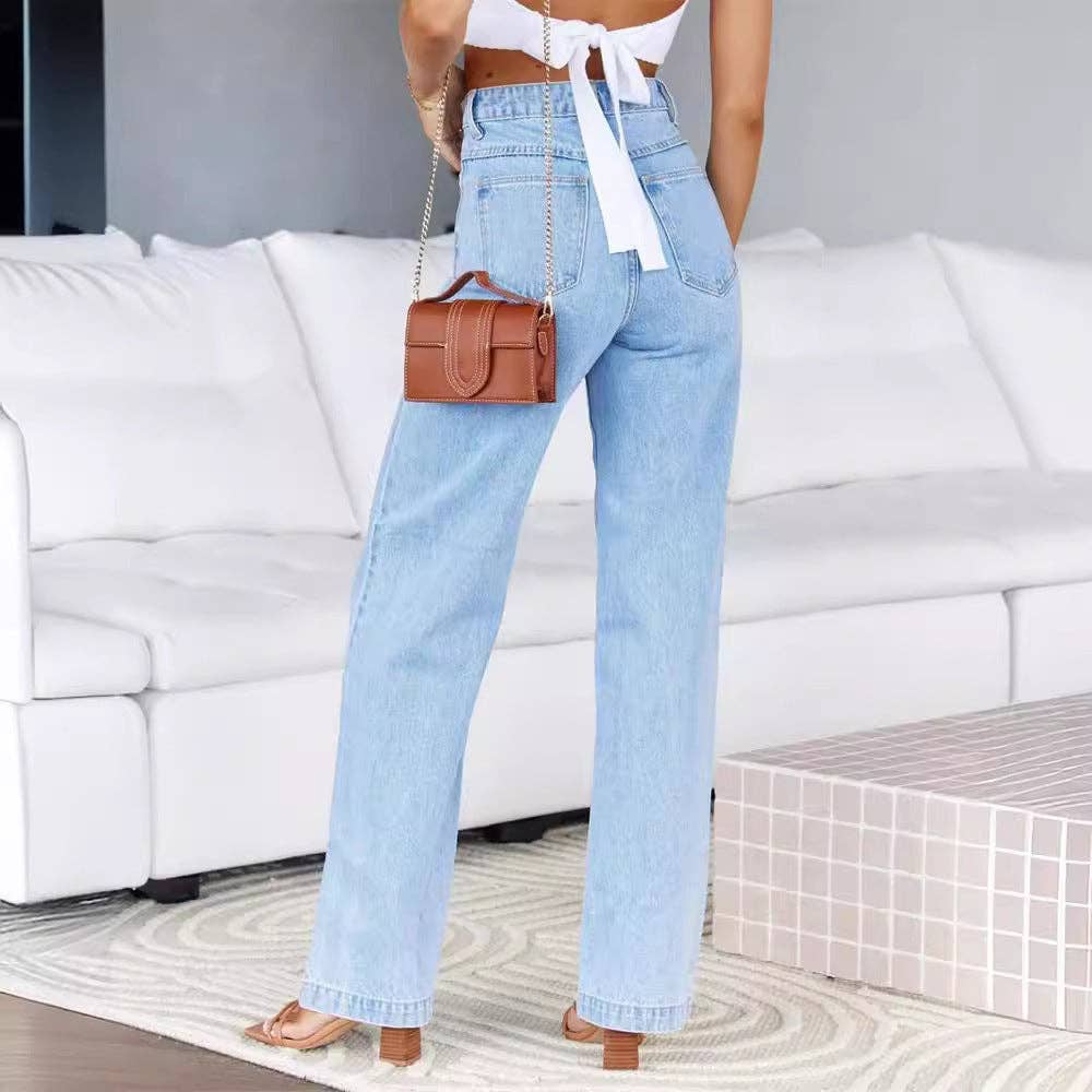 High Waist Denim Pant Straight Leg Jeans DPB3012