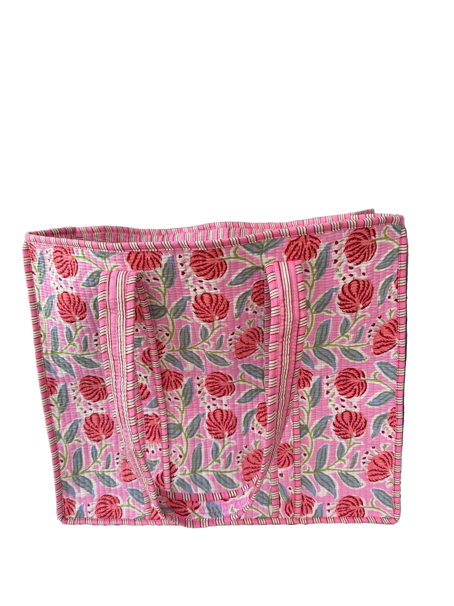 Large Pink Floral Quilted Tote Bag