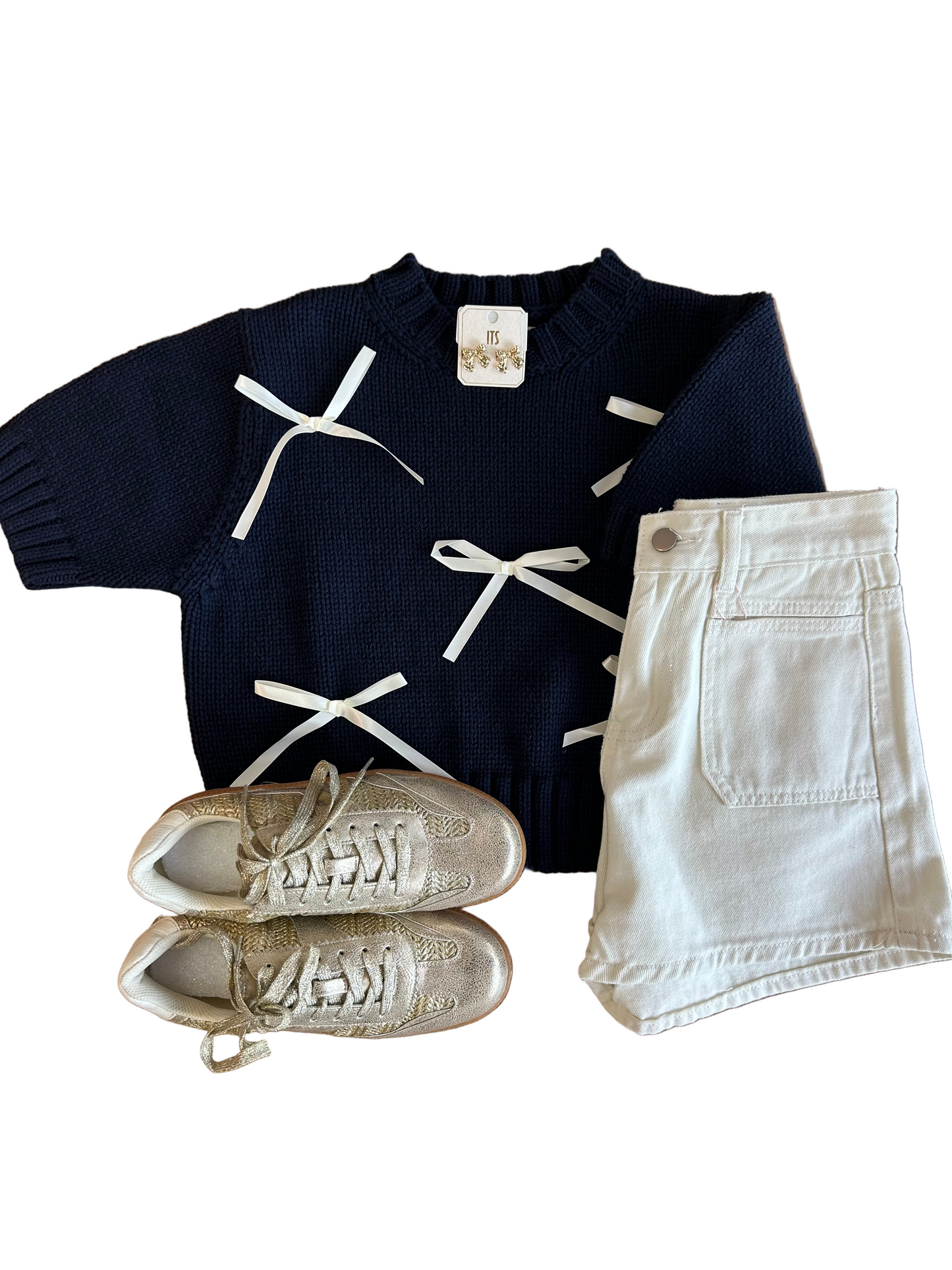 Ribbon Bow Navy Sweater Top