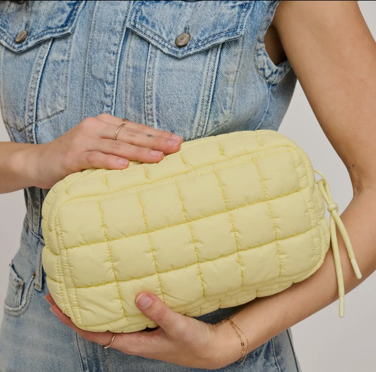 Nylon quilted puffer makeup bag