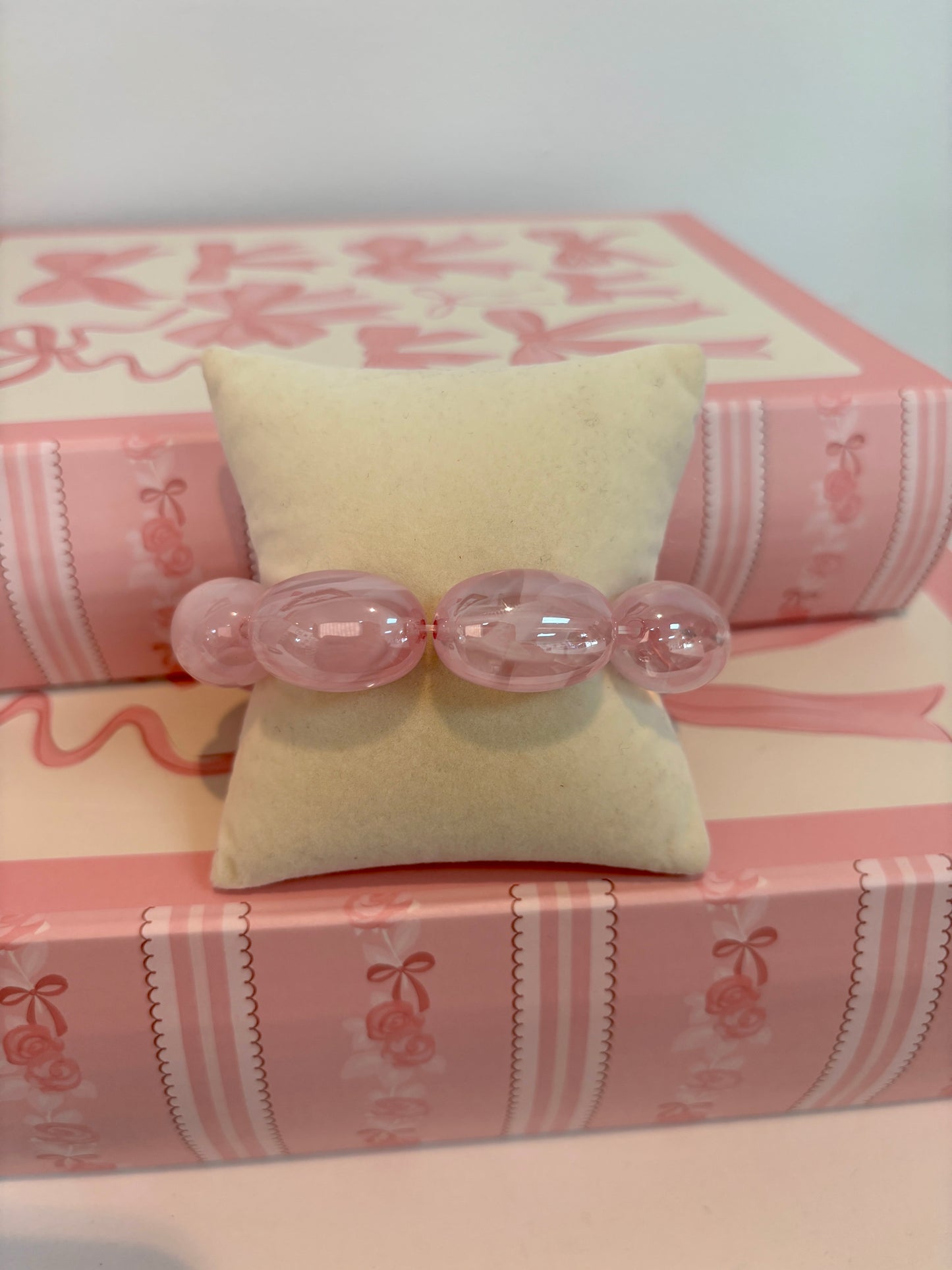 Blush Pink Oval Bubble Bead Stretch Bracelet