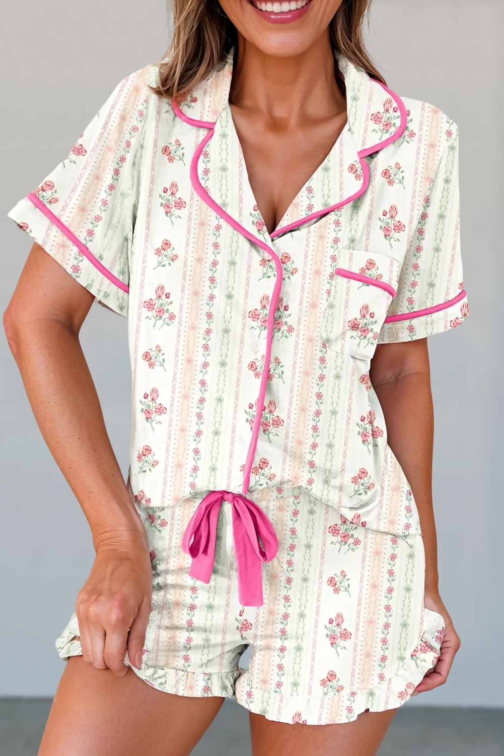 Chic Floral Print Shirt & Shorts Set