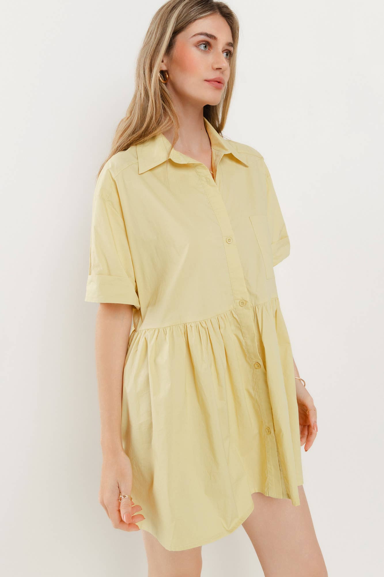 POPLIN BABYDOLL SHIRT DRESS - 3334 YELLOW