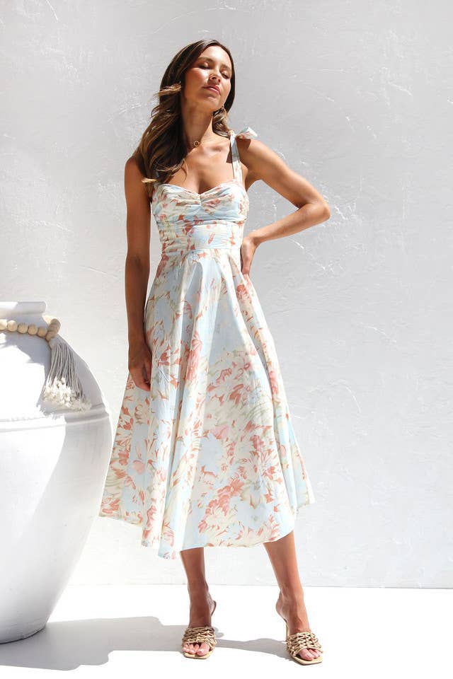 Women's V Neck Tie Strap Dress Flowy Dresses