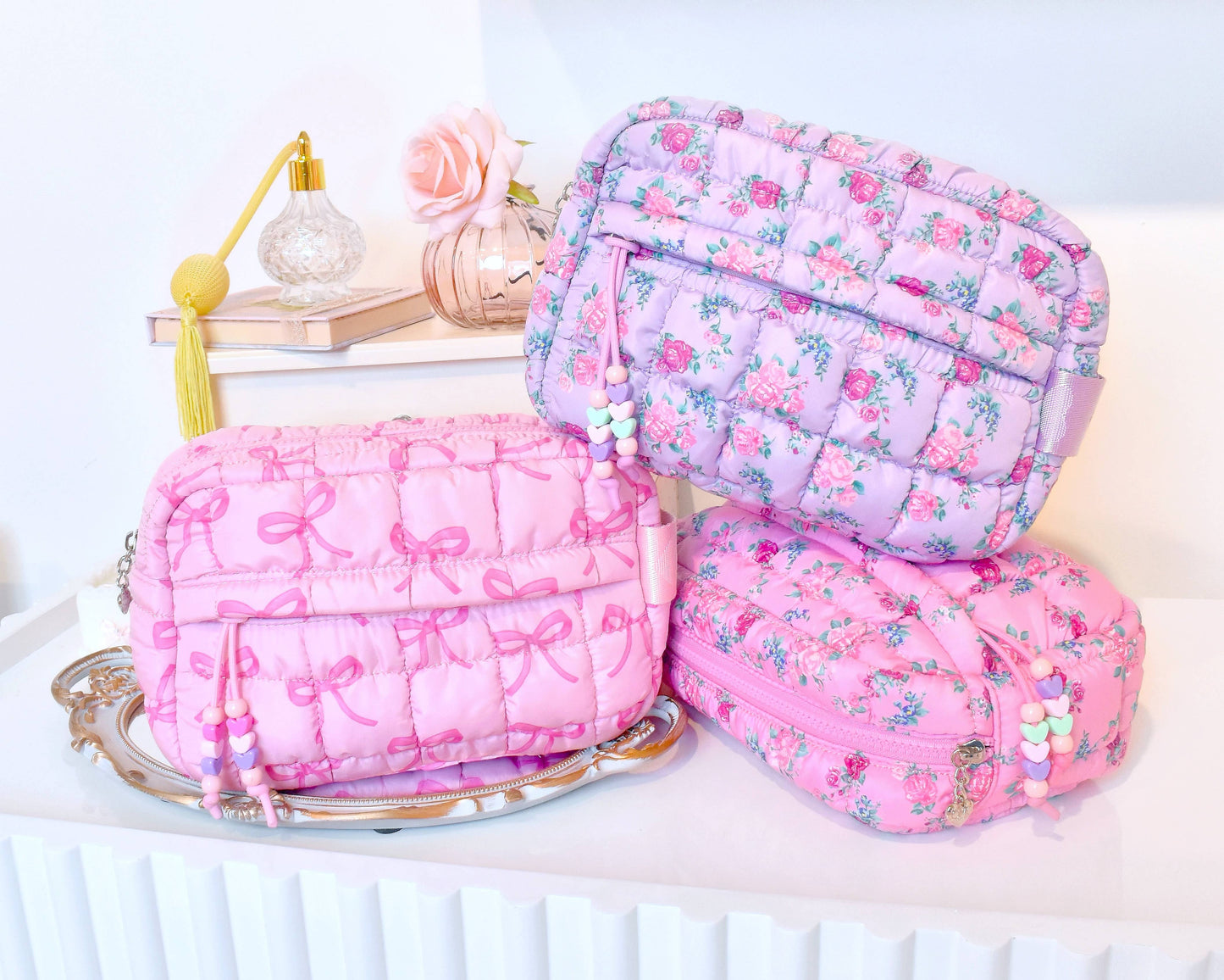 Quilted Scrunchies Floral Printed Pouch