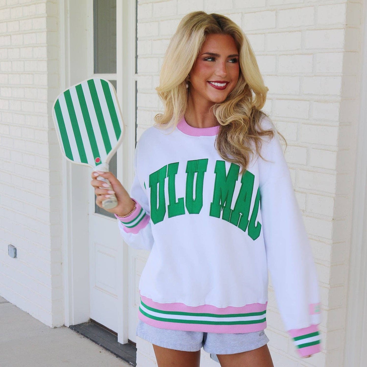 White/Green Stitch Lulu Mac Sweatshirt