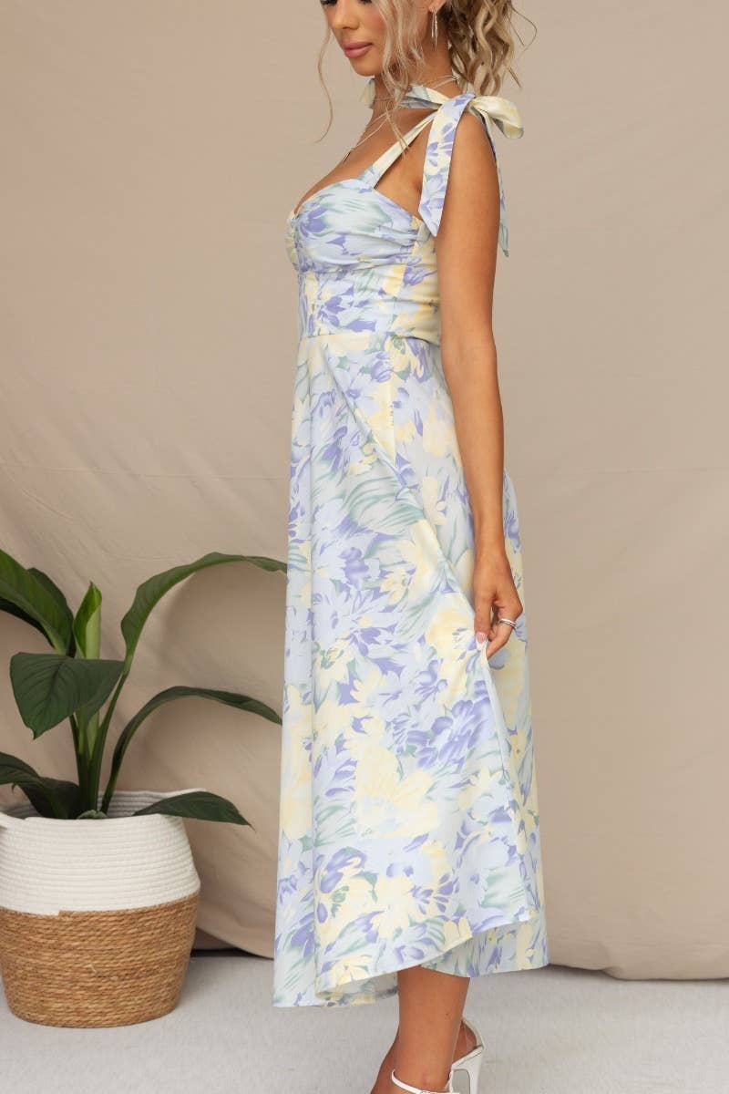 Women's V Neck Tie Strap Dress Flowy Dresses