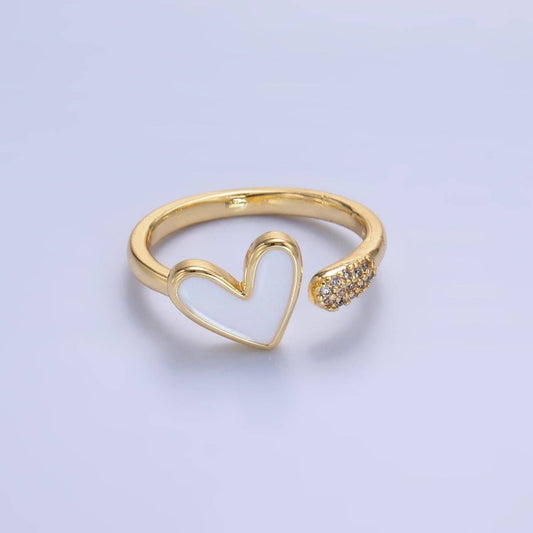24K Gold Filled Heart White Enamel CZ Wrap Ring