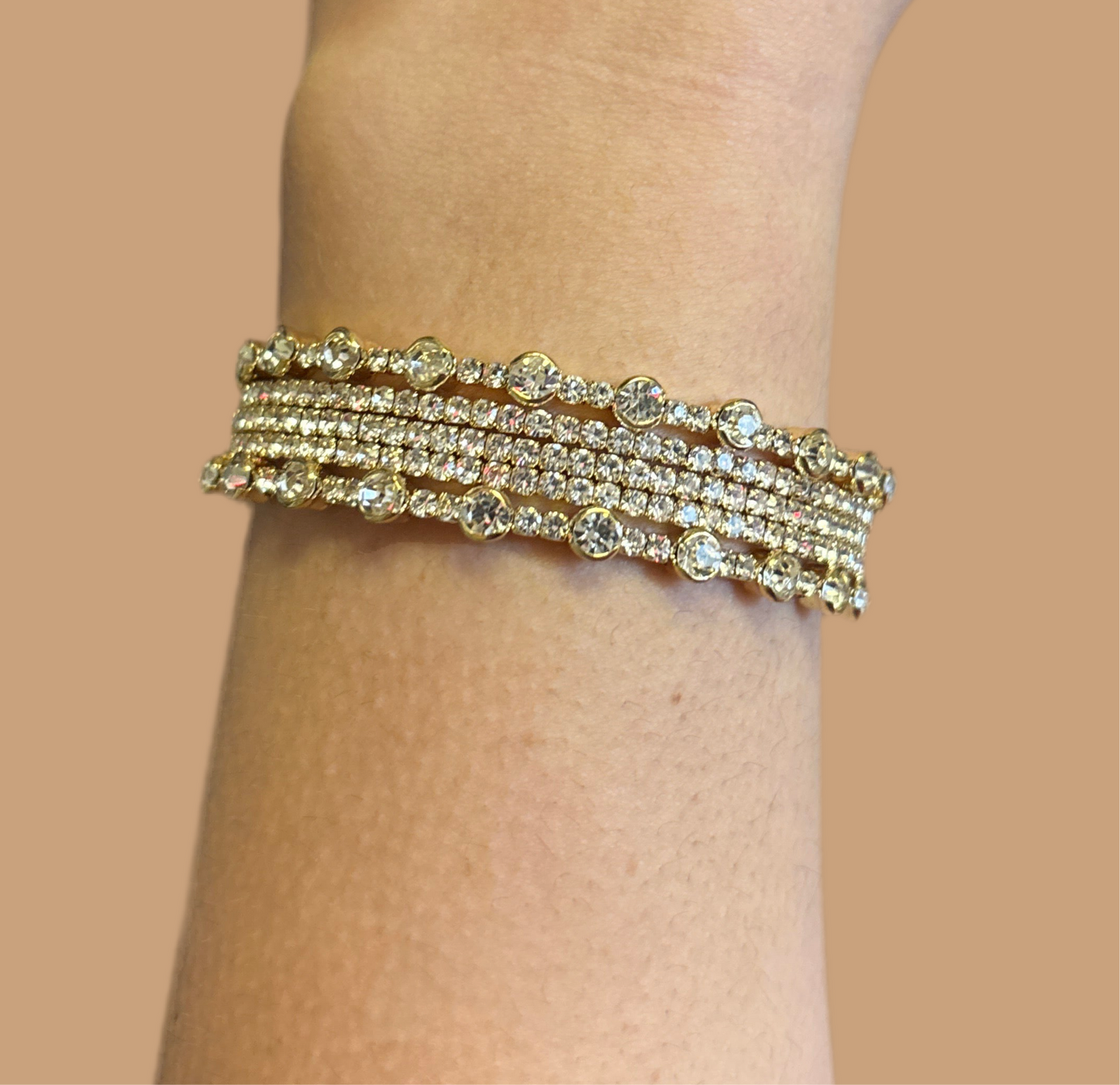 Gold Statement Cuff with Round Crystal Highlights