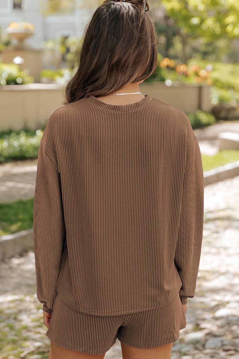Corded Knit Long Sleeve Top and Shorts Set | S-2XL