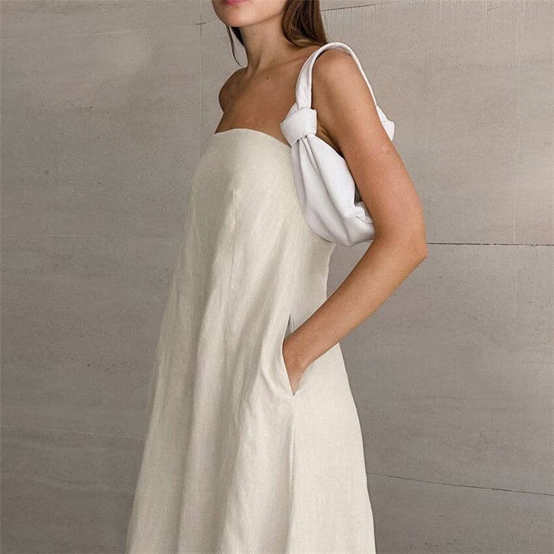Khaki Casual Strapless Backless Maxi Dress