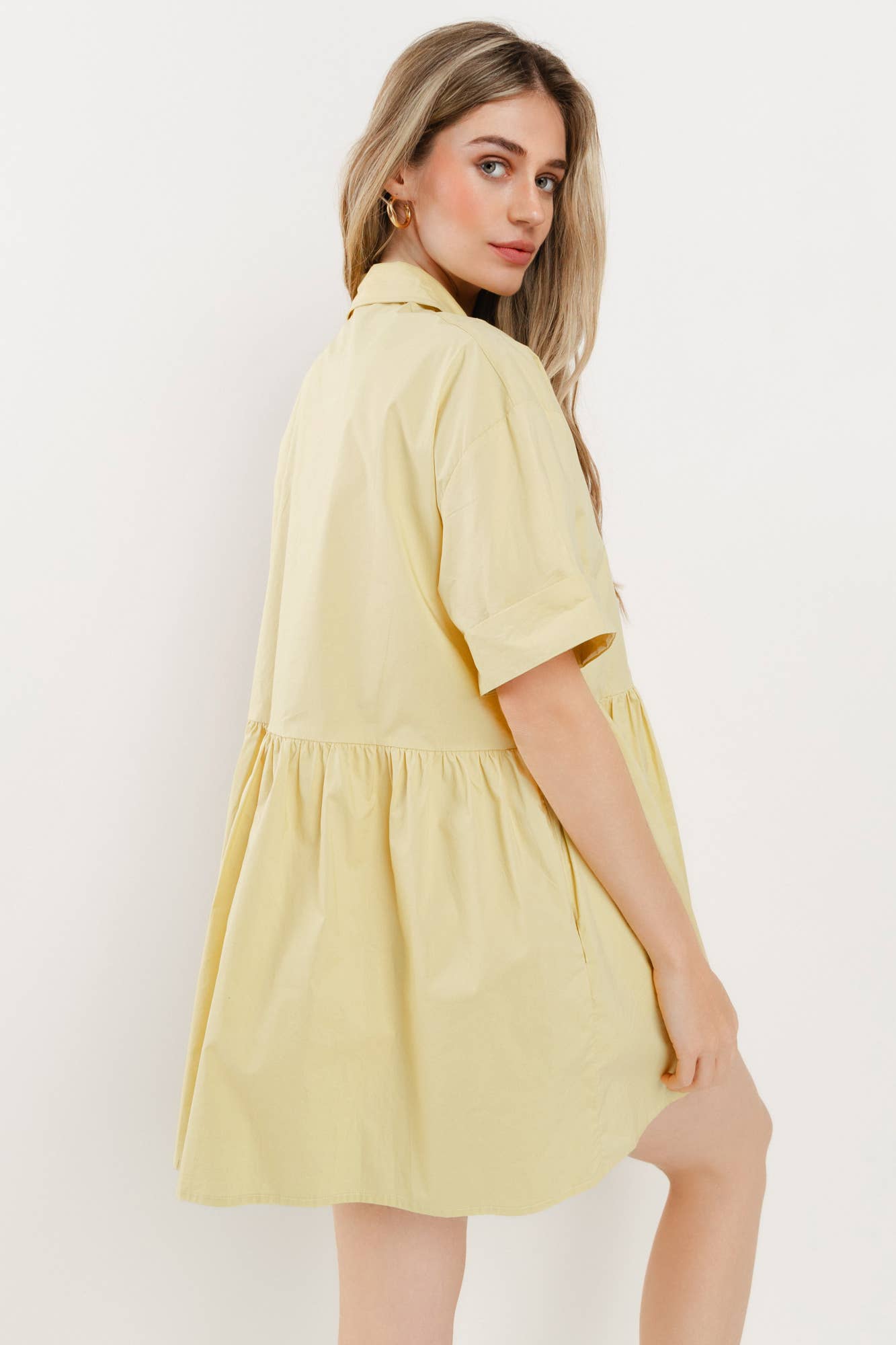 POPLIN BABYDOLL SHIRT DRESS - 3334 YELLOW