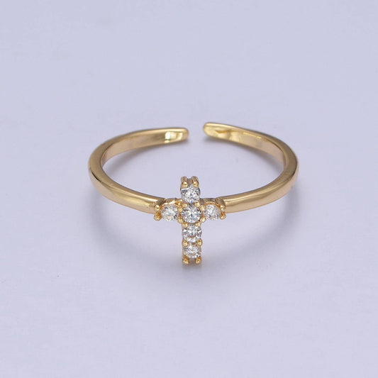 Minimalist Holy Religious CZ Crystal Cross Gold
