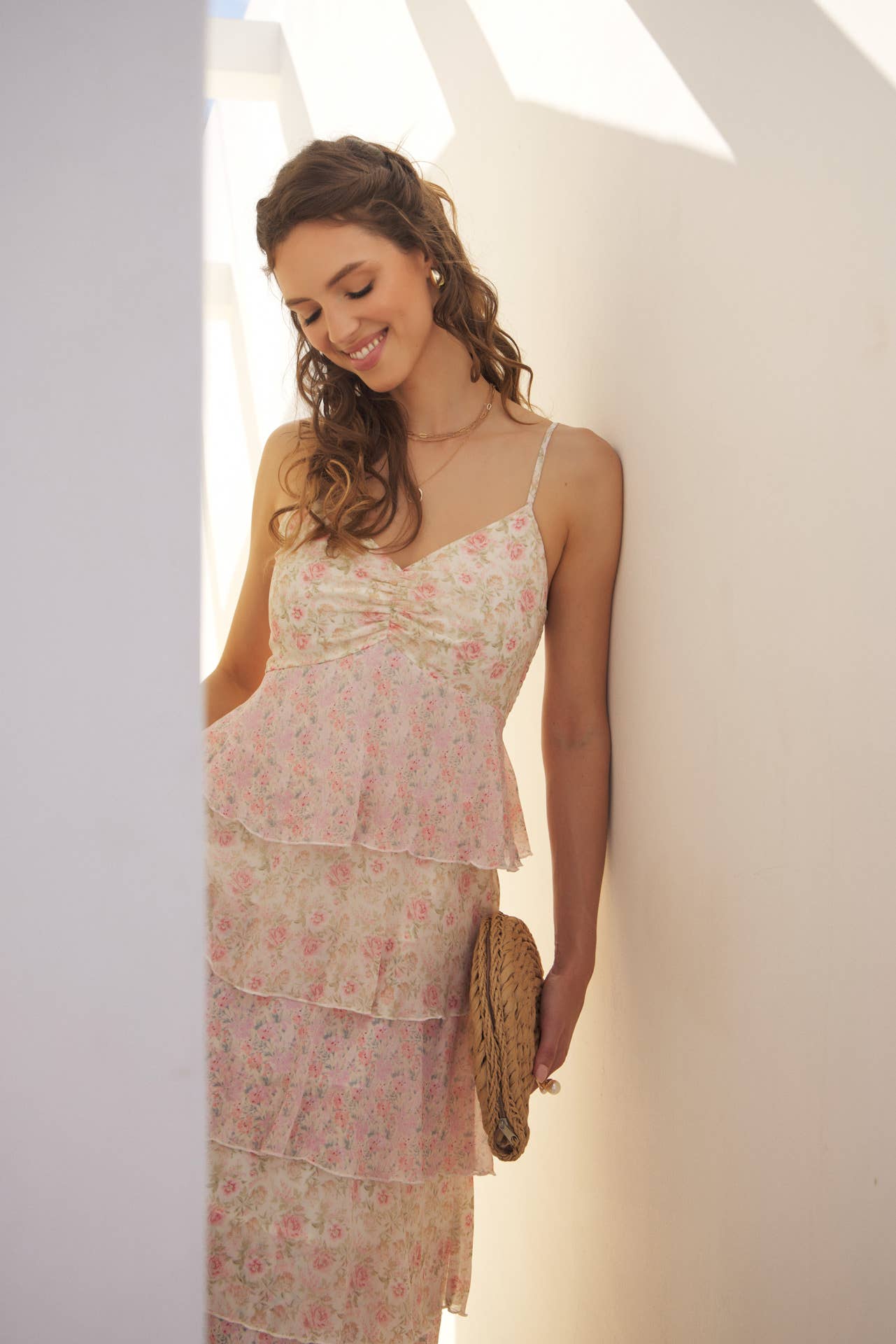 ROMANTIC FLORAL TIERED MAXI DRESS WITH RUCHED BUST