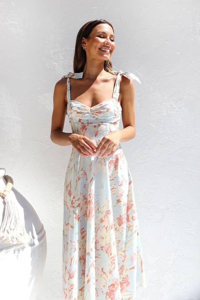 Women's V Neck Tie Strap Dress Flowy Dresses