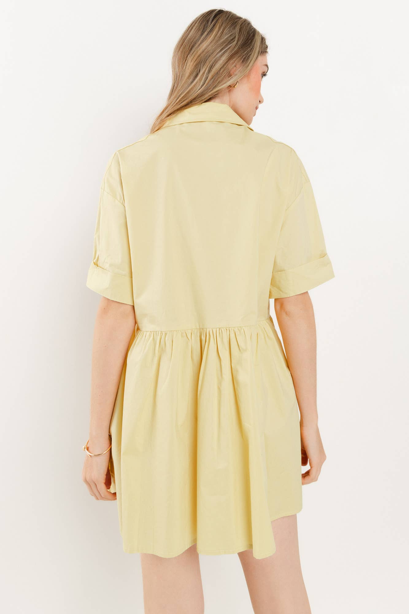 POPLIN BABYDOLL SHIRT DRESS - 3334 YELLOW