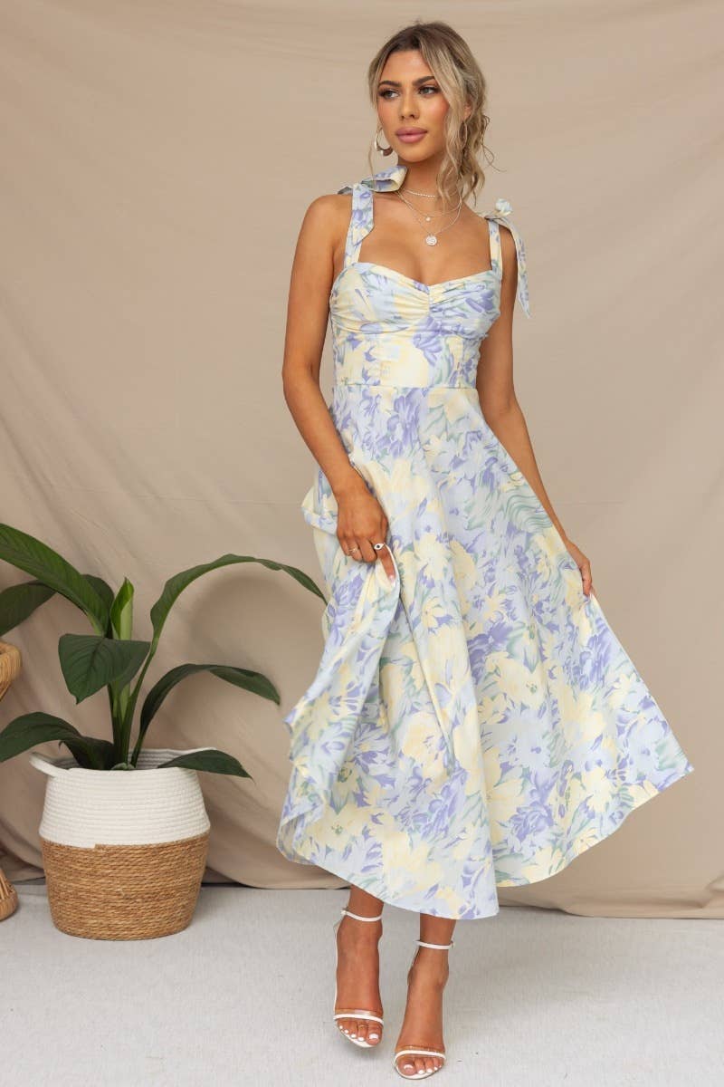 Women's V Neck Tie Strap Dress Flowy Dresses