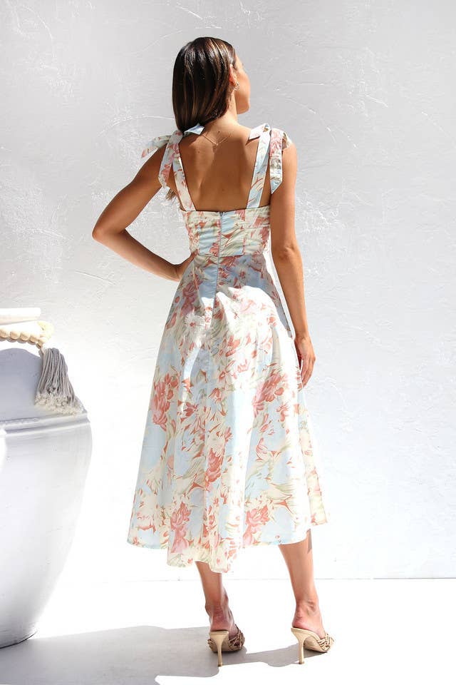 Women's V Neck Tie Strap Dress Flowy Dresses