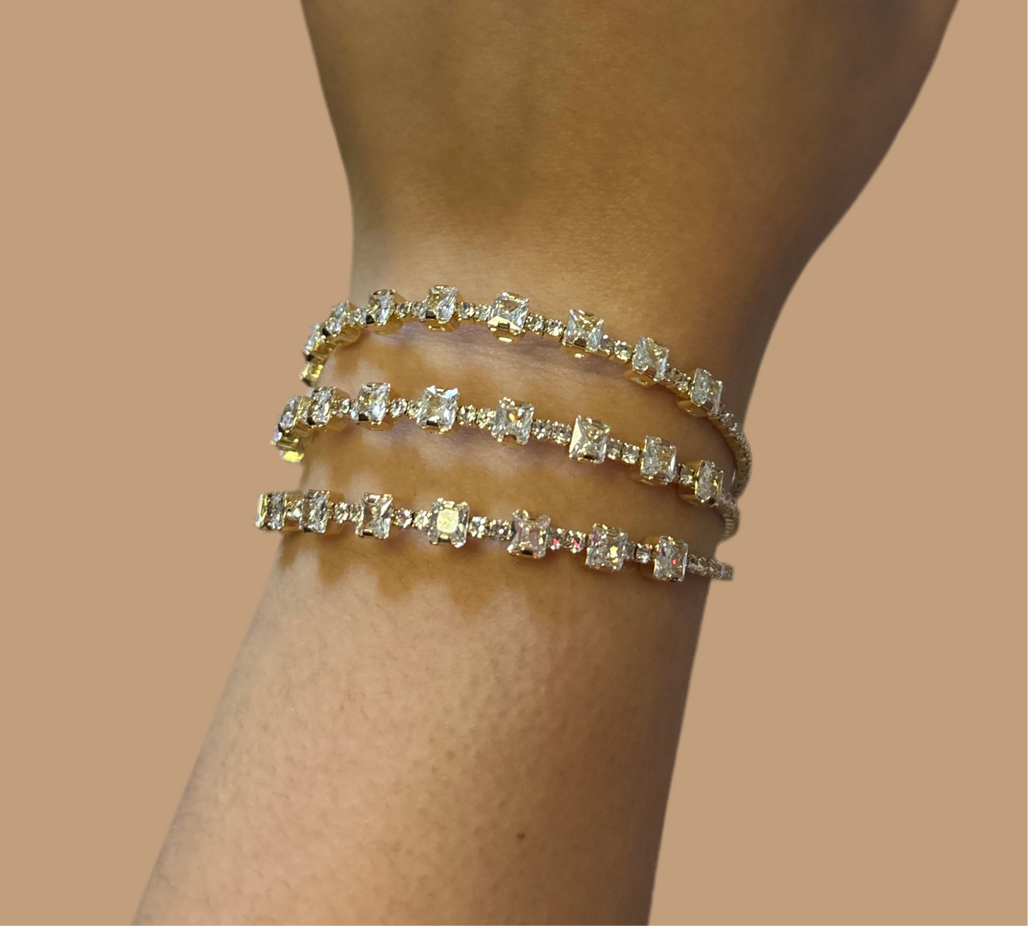 Layered Gold and Crystal Open Cuff