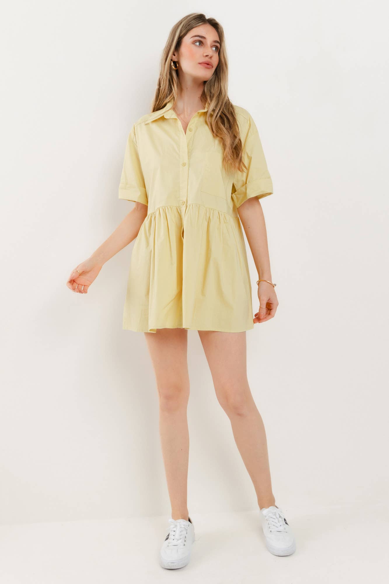 POPLIN BABYDOLL SHIRT DRESS - 3334 YELLOW