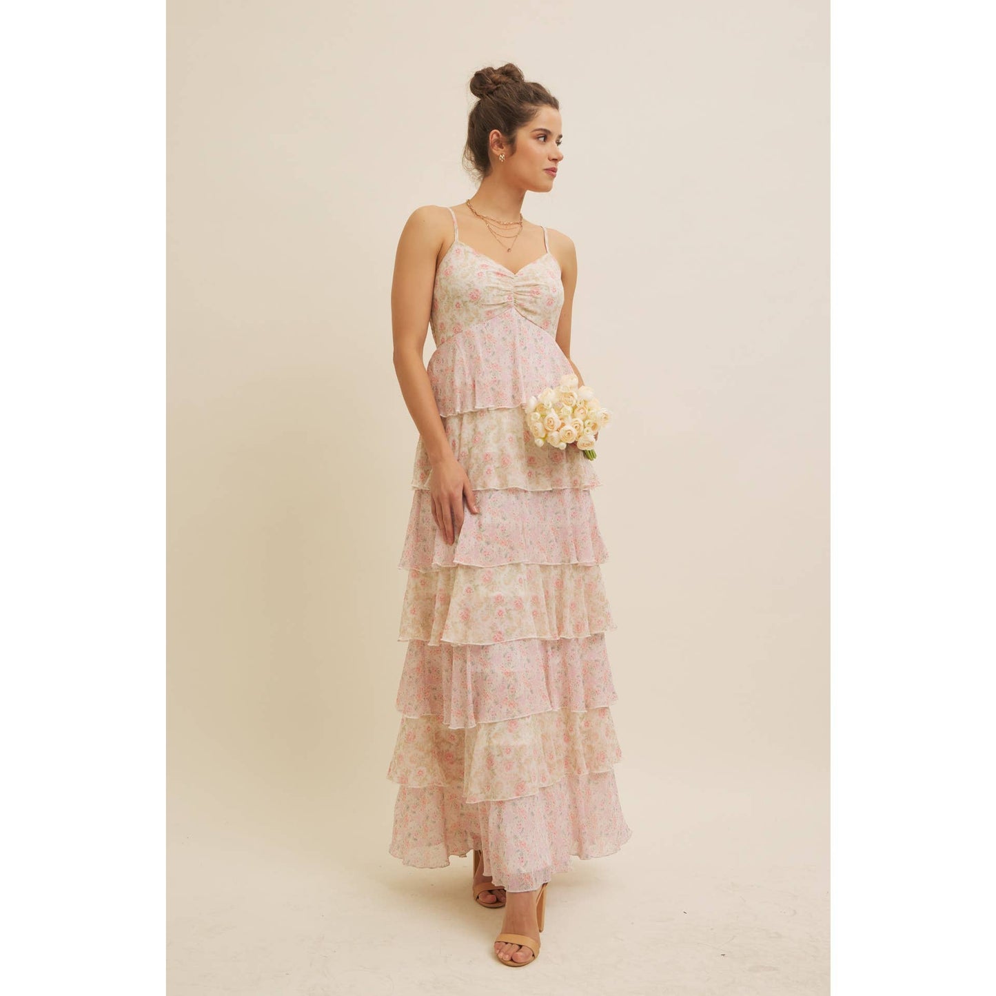 ROMANTIC FLORAL TIERED MAXI DRESS WITH RUCHED BUST