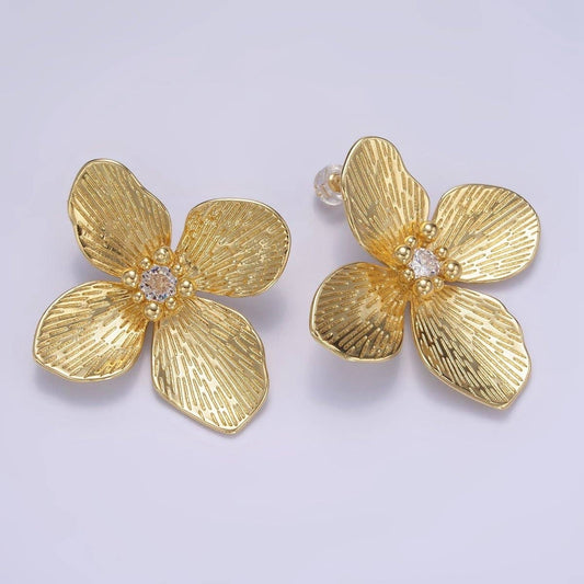 14K Gold Filled Textured Flower Stud Earrings in Gold