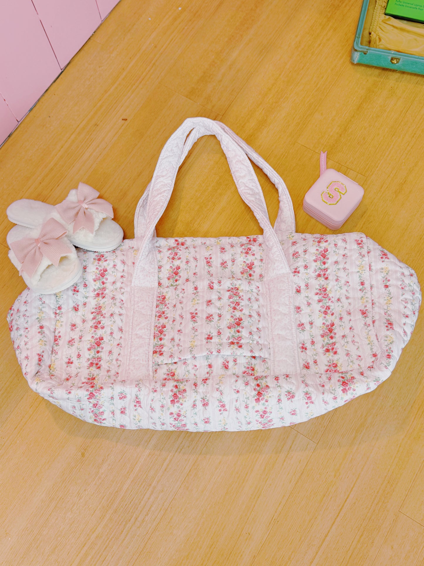 Wilshire Stripe Pink Quilted Duffle Bag