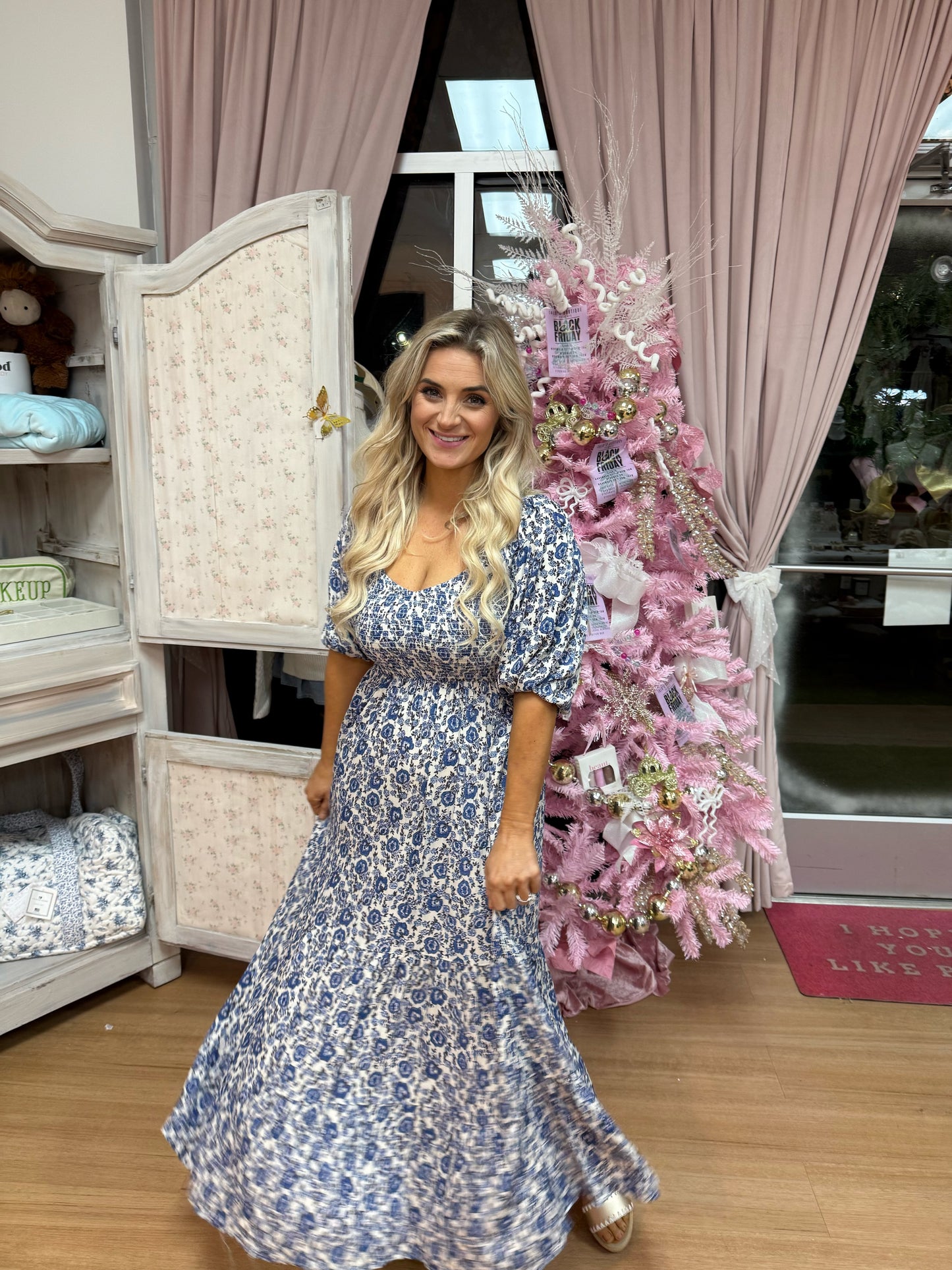 Sweetheart Smocked Bodice Maxi Dress