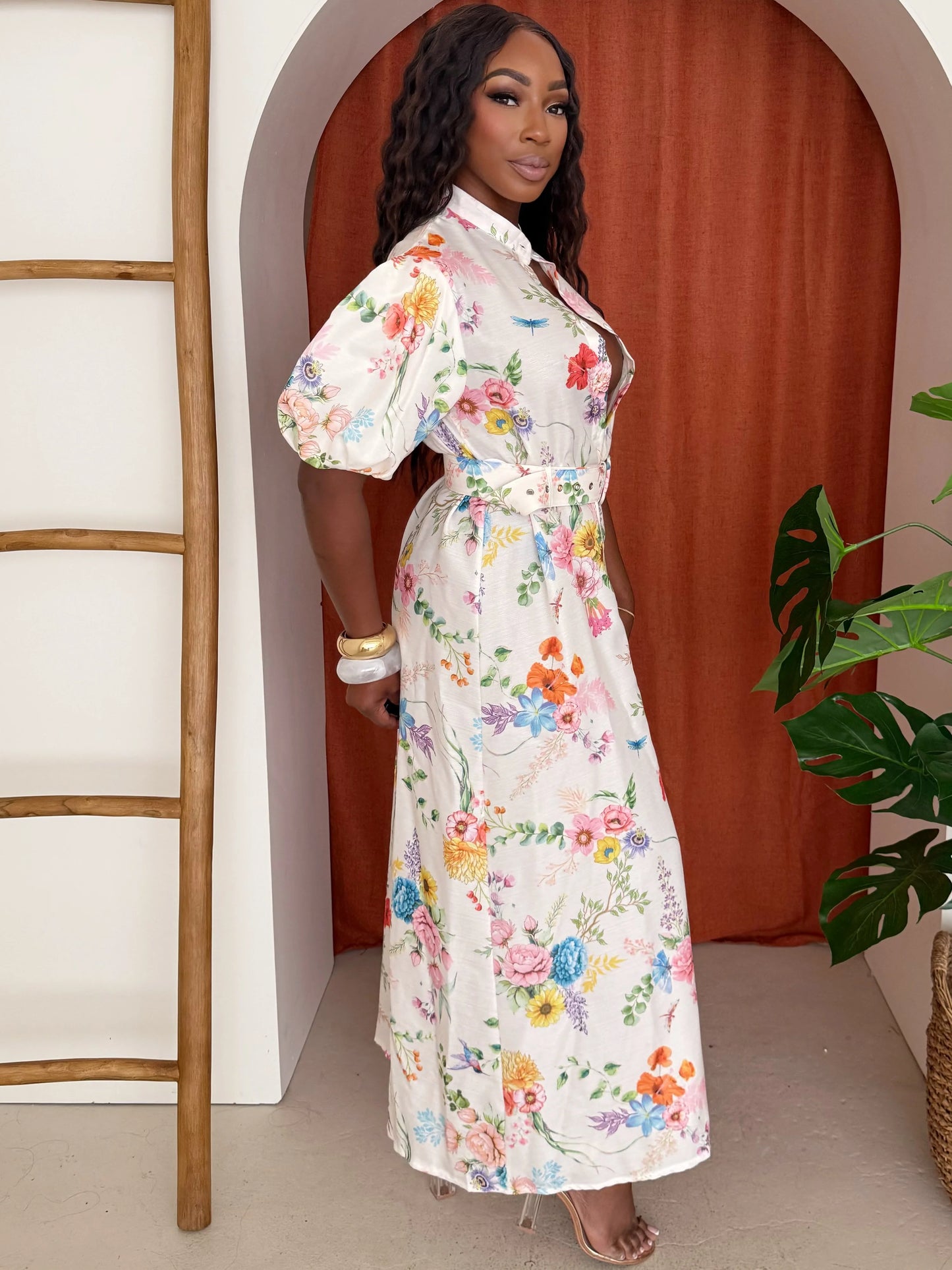 Romantic Floral Belted Maxi Dress