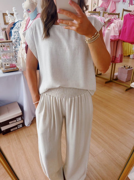 Linen Crew Neck Top