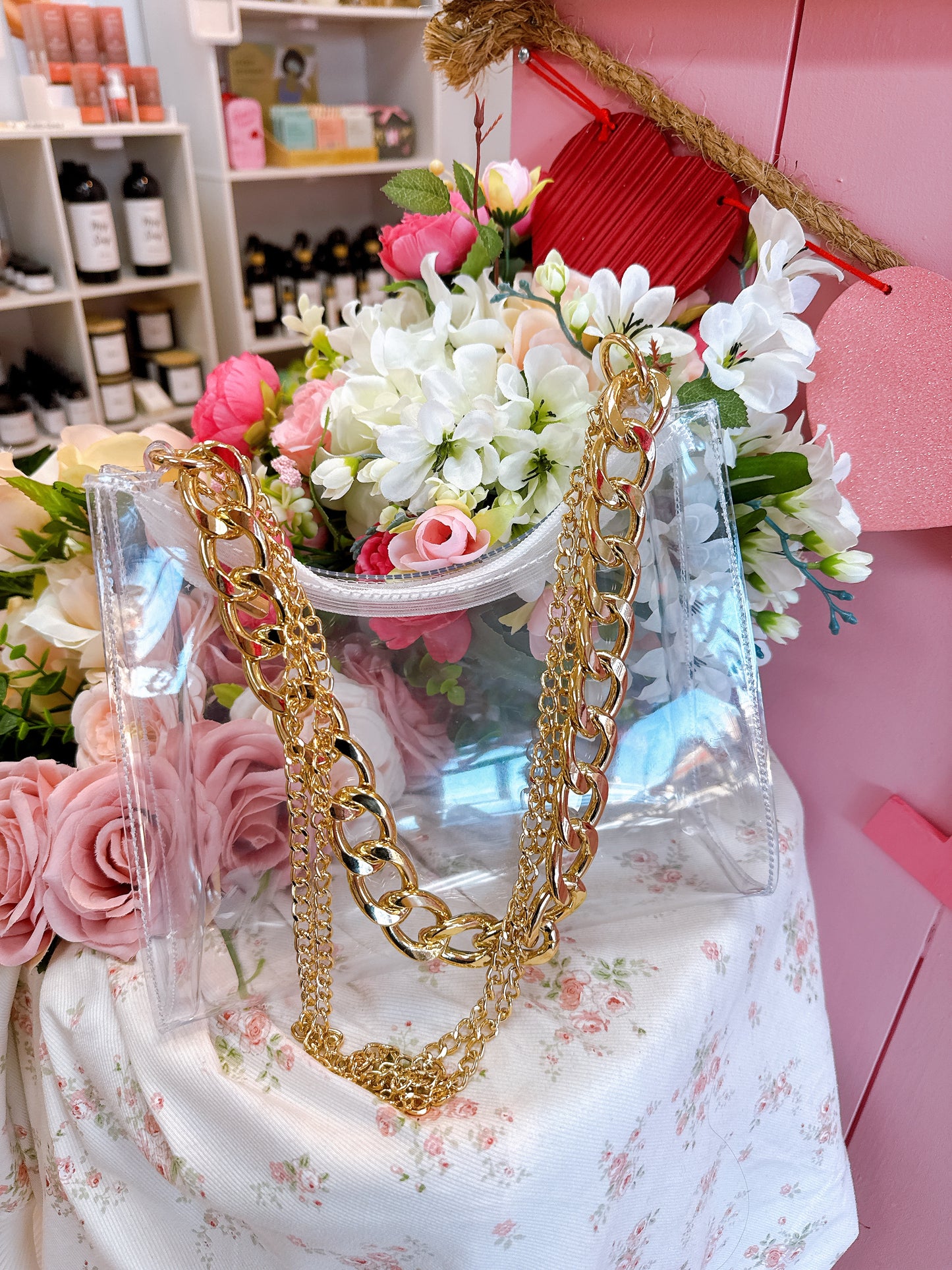 Clear Purse With Gold Chain