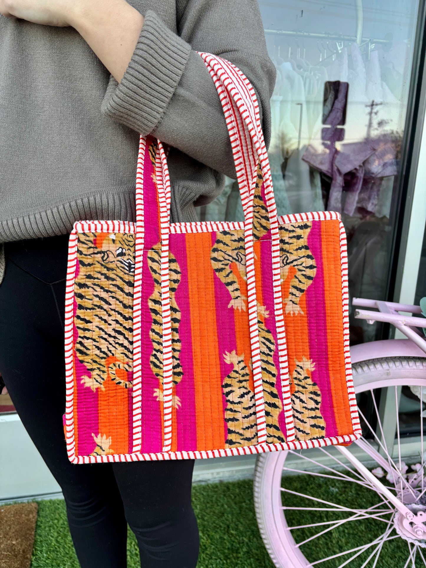 Pink & Orange Tiger Quilted Tote