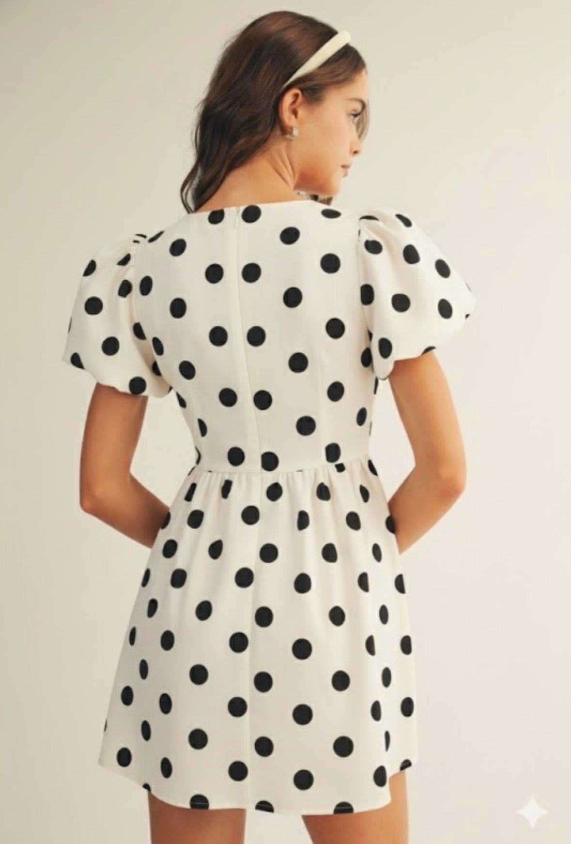 Washed Romantic Puff Sleeve Polka Dot Dress