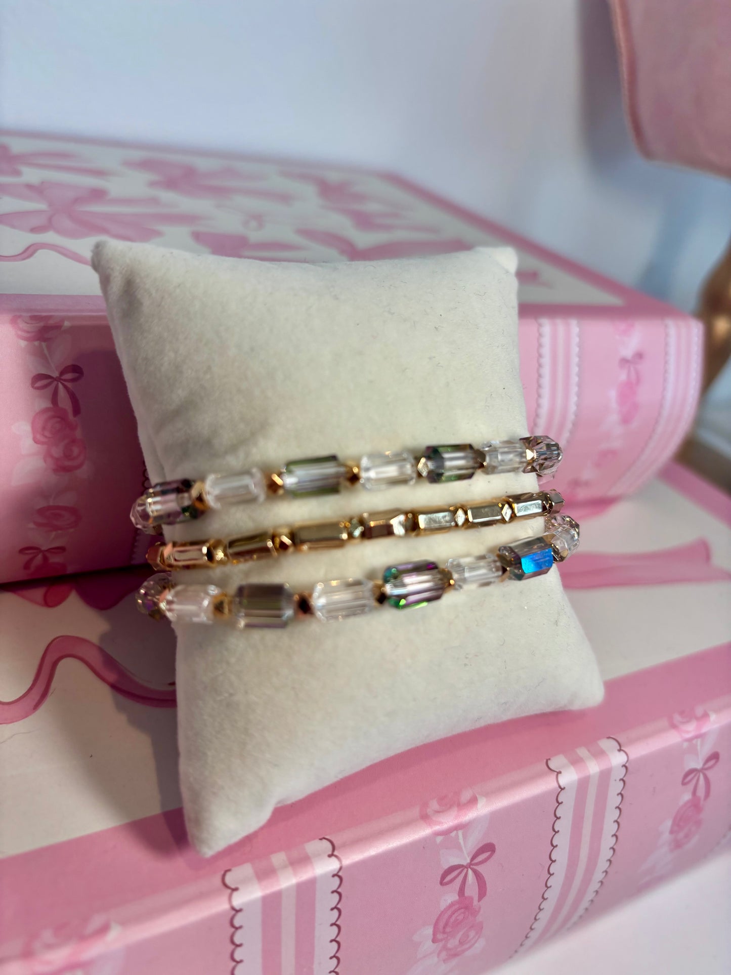 Clear Crystal and Gold Bracelet Stack
