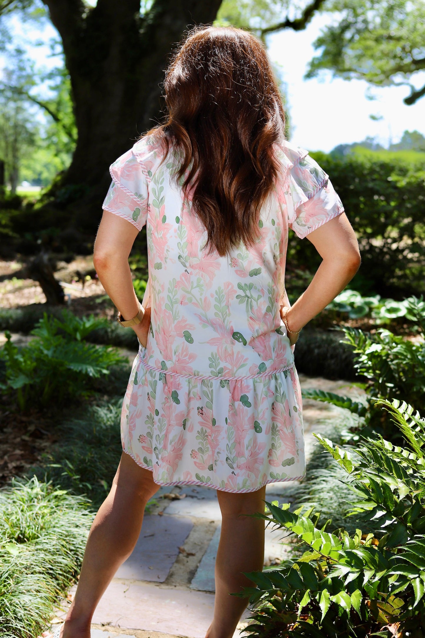 Floral Contrast Edge Layered Short Sleeve Mini Dress