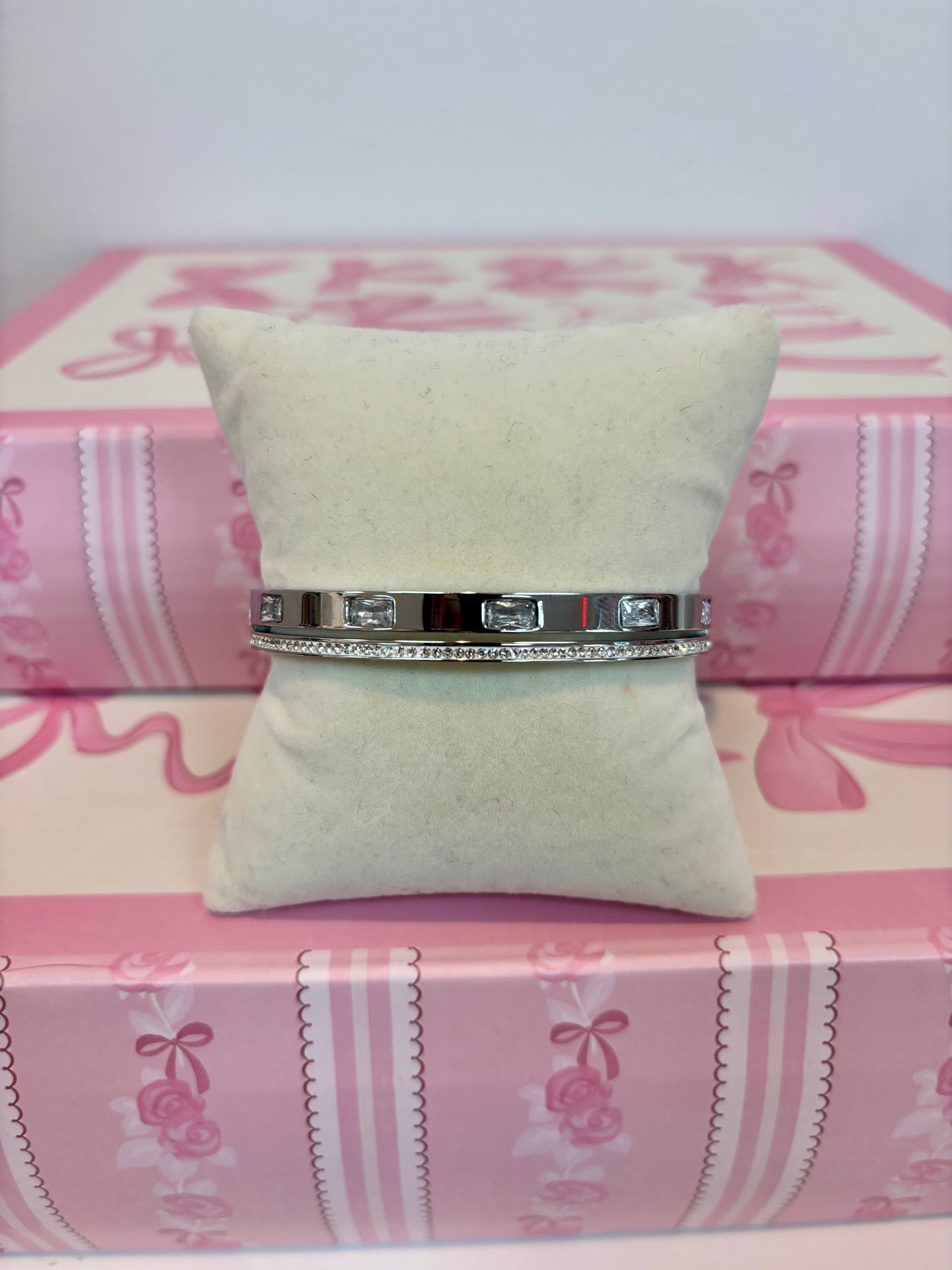 Silver Crystal Baguette Cuff Bracelet