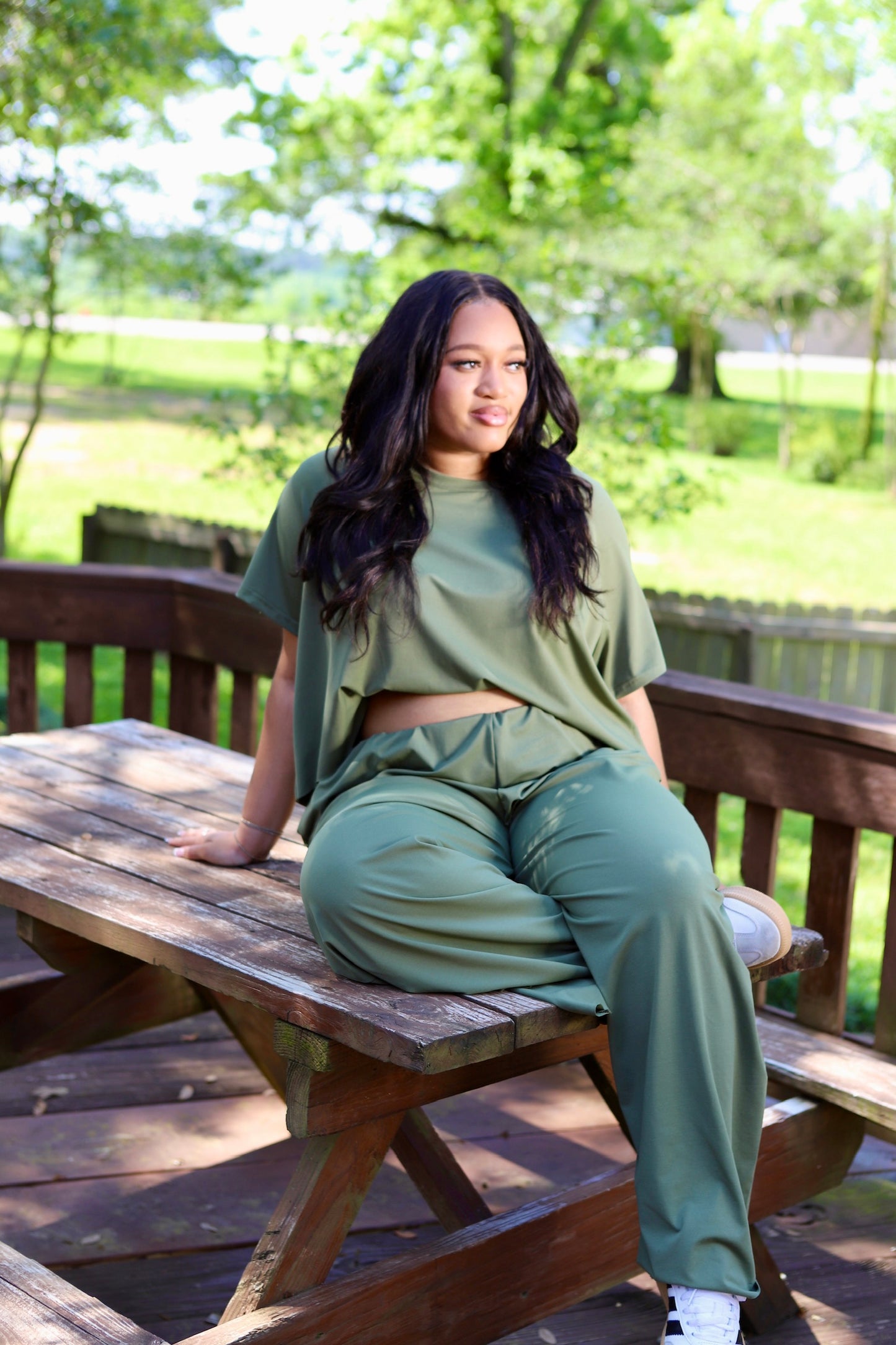 LDC Raw Hem Loose Tee and Wide Leg Pants Set