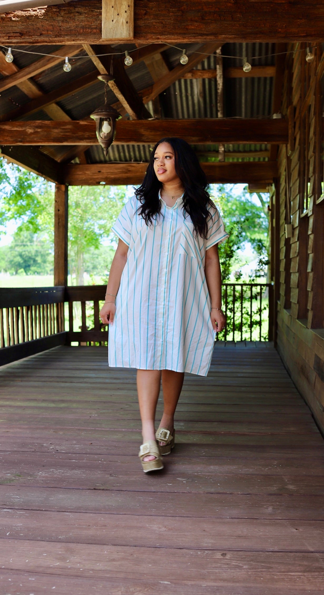 LDC Striped Wide Short Sleeve Shift Mini Shirt Dress