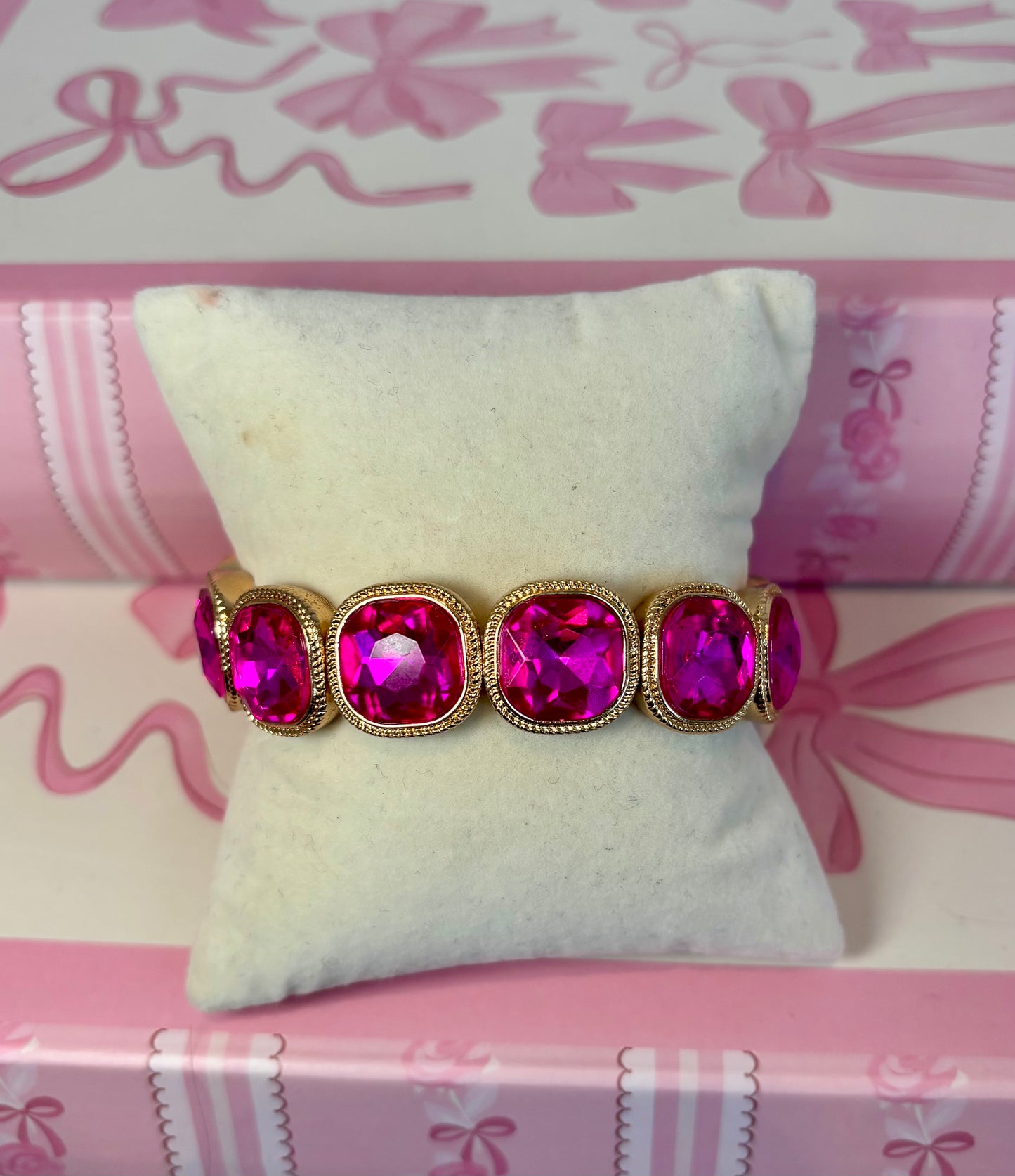 Gold Framed Pink Crystal Bracelet